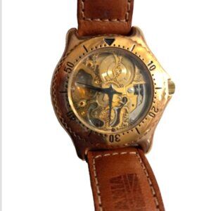 Brittania Women's Skeleton Watch Gold Tone Manual Wind Hong Kong